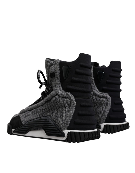 Pair of black and white snow boots