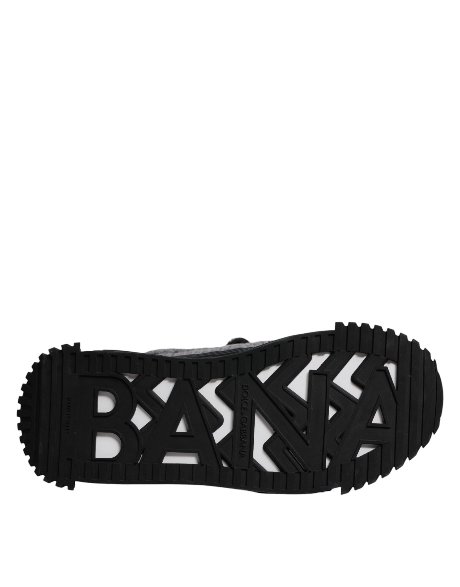 Black shoe with white lettering