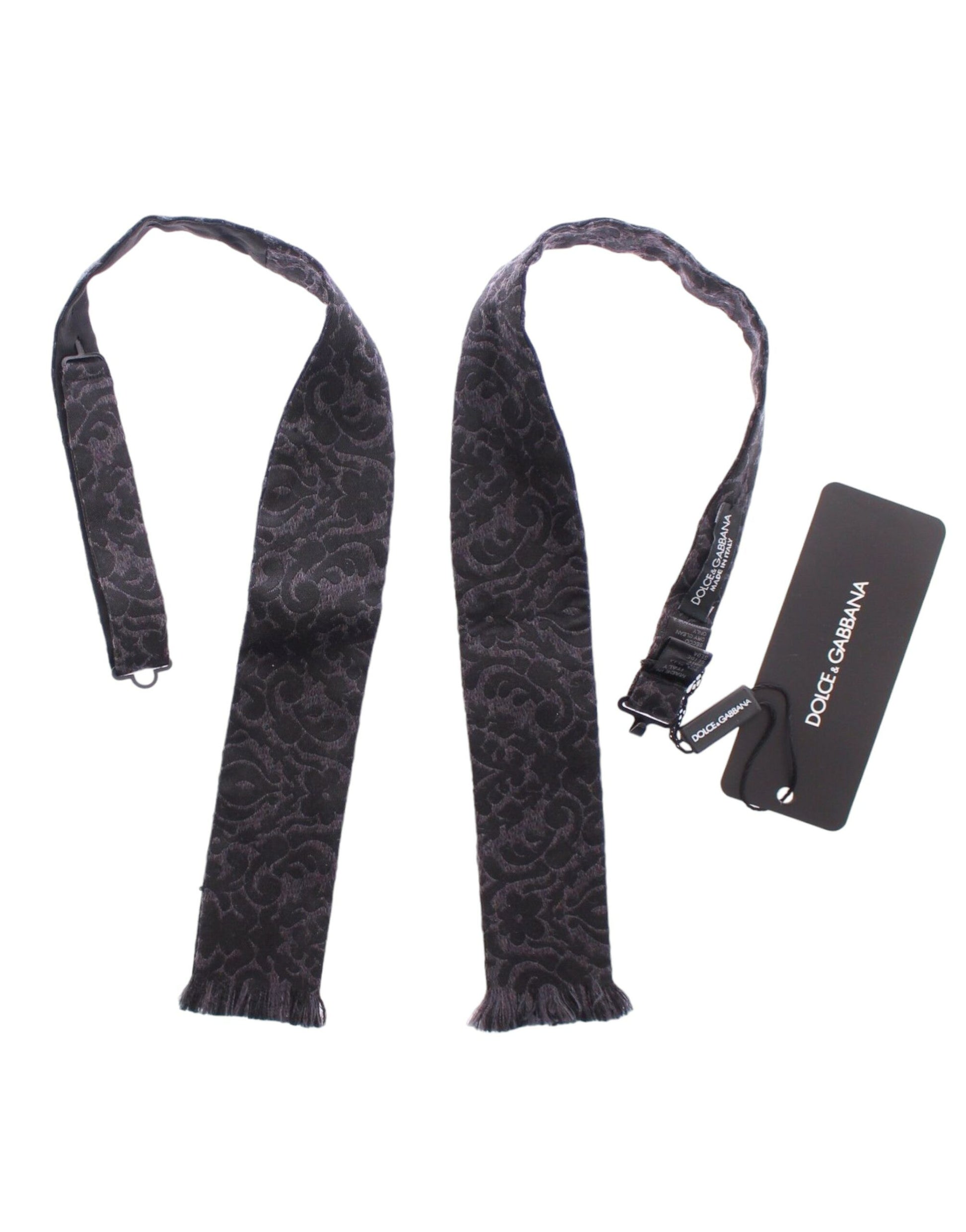 Two black scarves with fringe ends