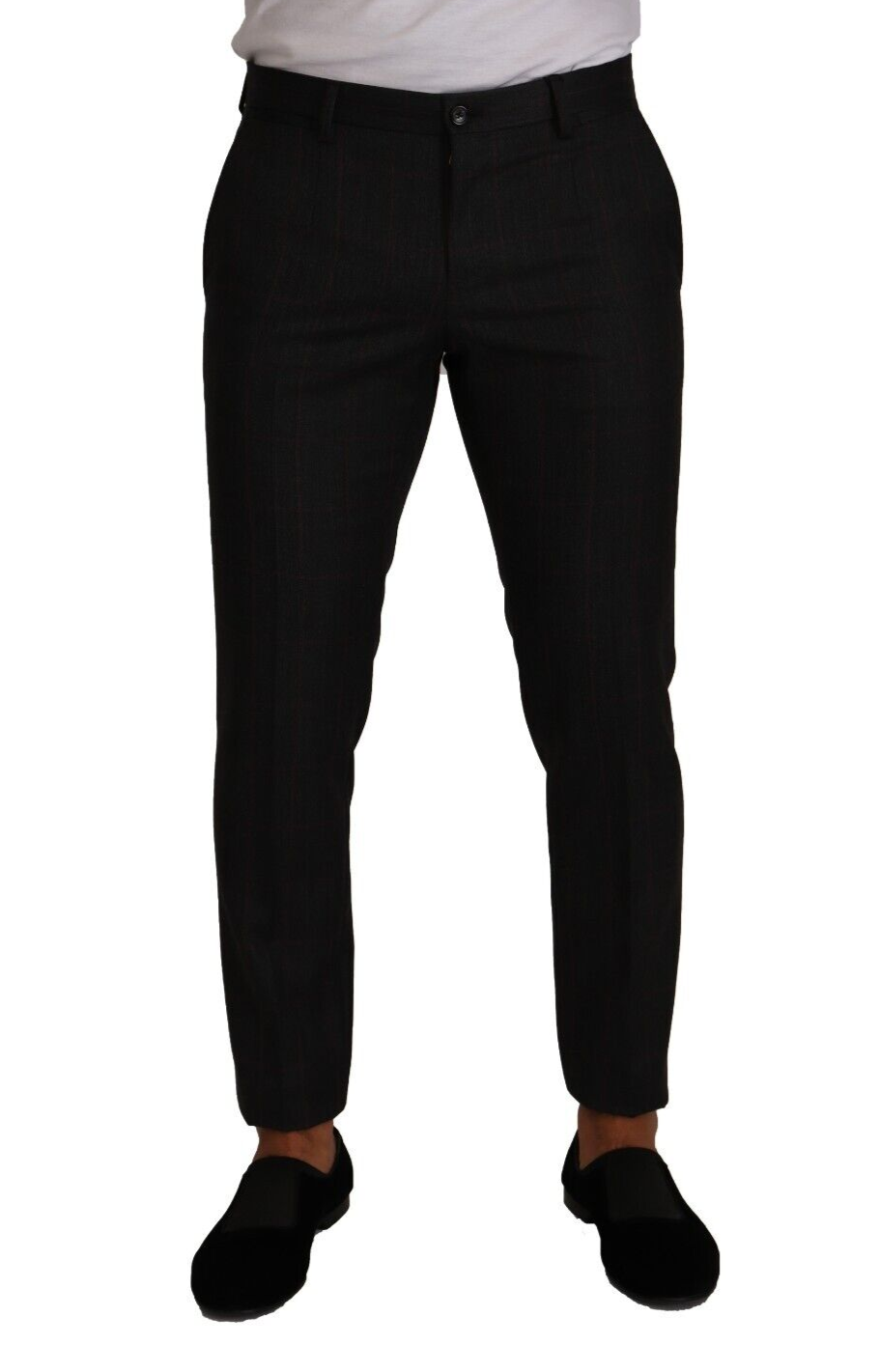 Pair of black trousers with a checkered pattern