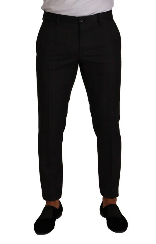 Pair of black trousers with a checkered pattern