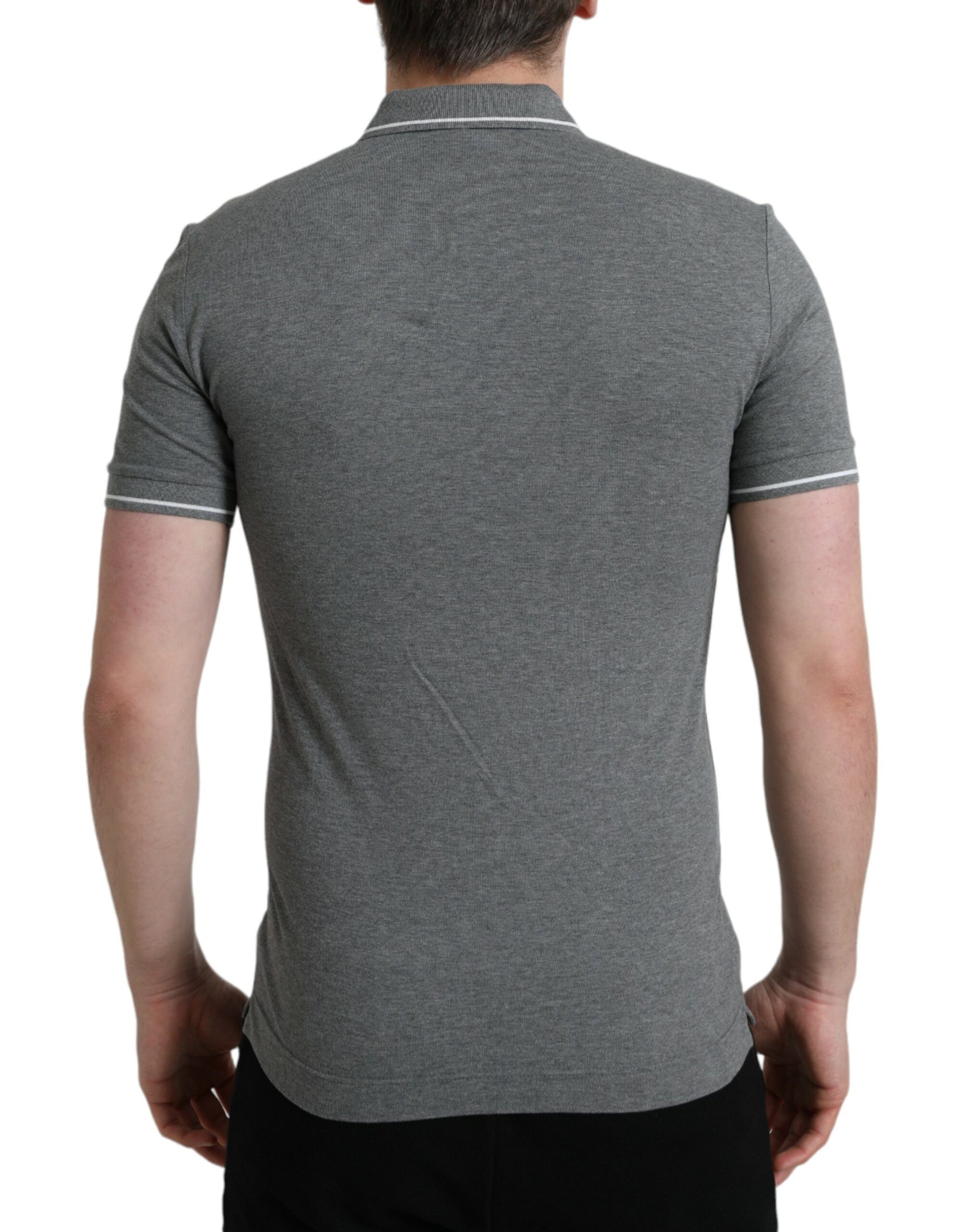 Men's short sleeve polo shirt in heather gray with black trim