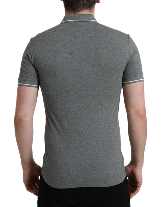 Men's short sleeve polo shirt in heather gray with black trim