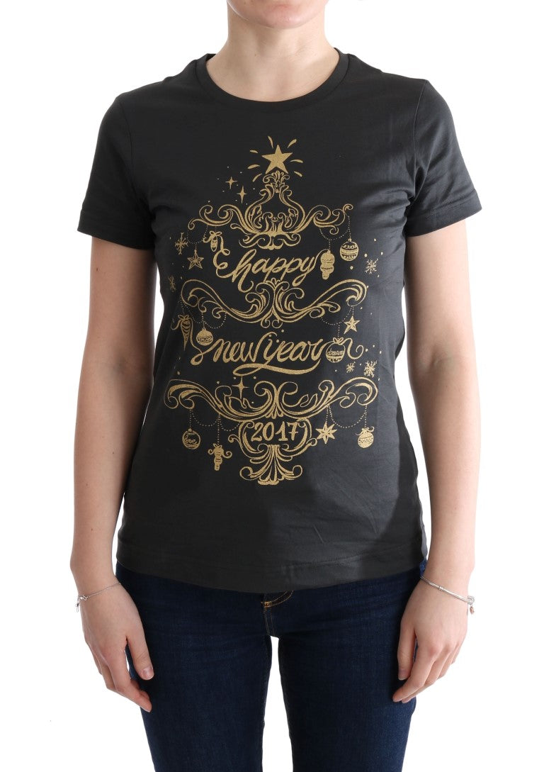 Black t-shirt with gold lettering celebrating Christmas
