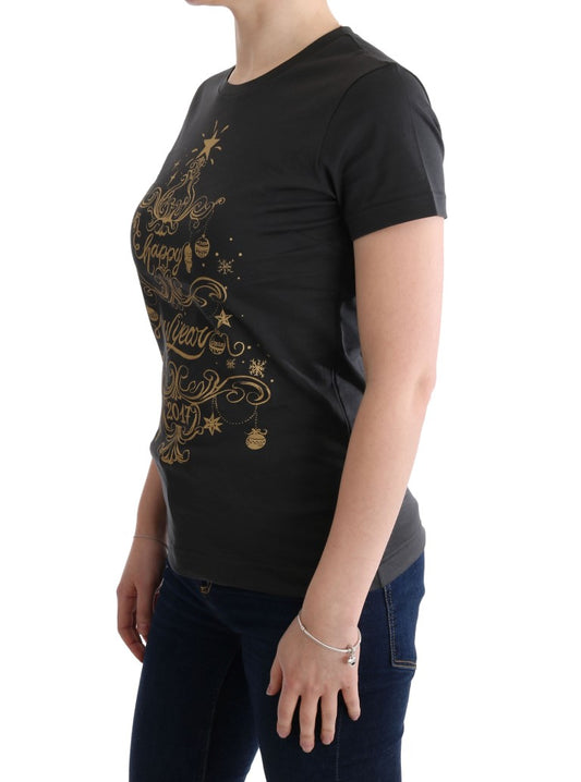 Black t-shirt with gold design on front