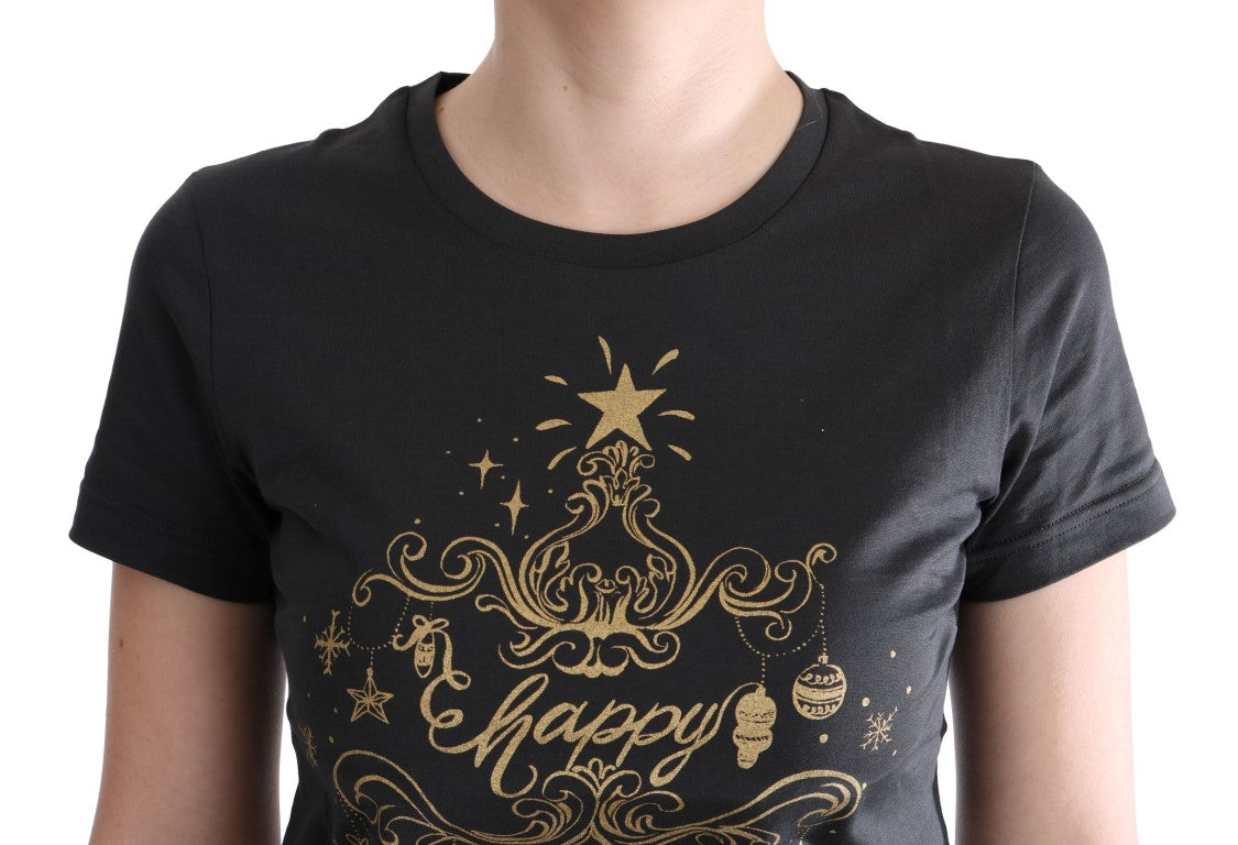 Black t-shirt with gold holiday design