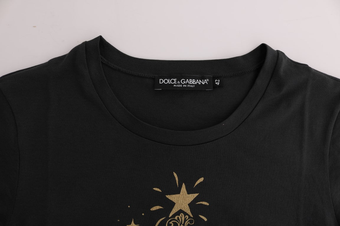 Black t-shirt with gold star design on front