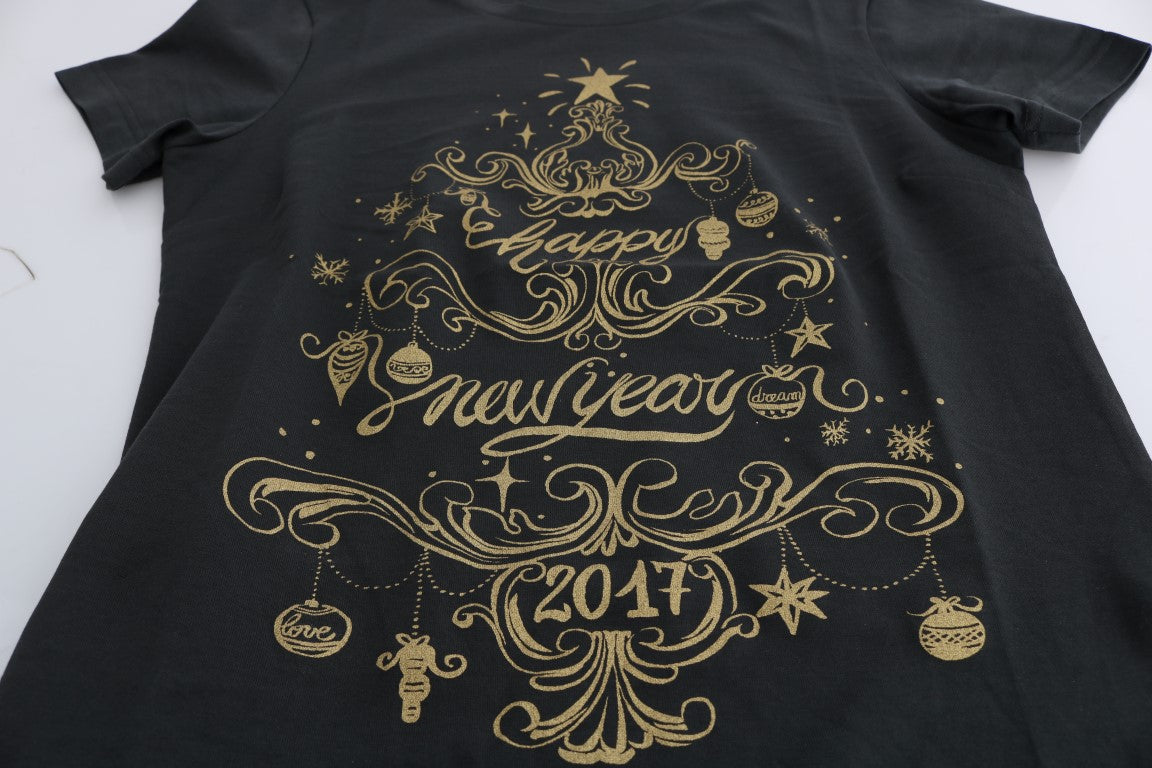 Black t-shirt with gold snowflake design