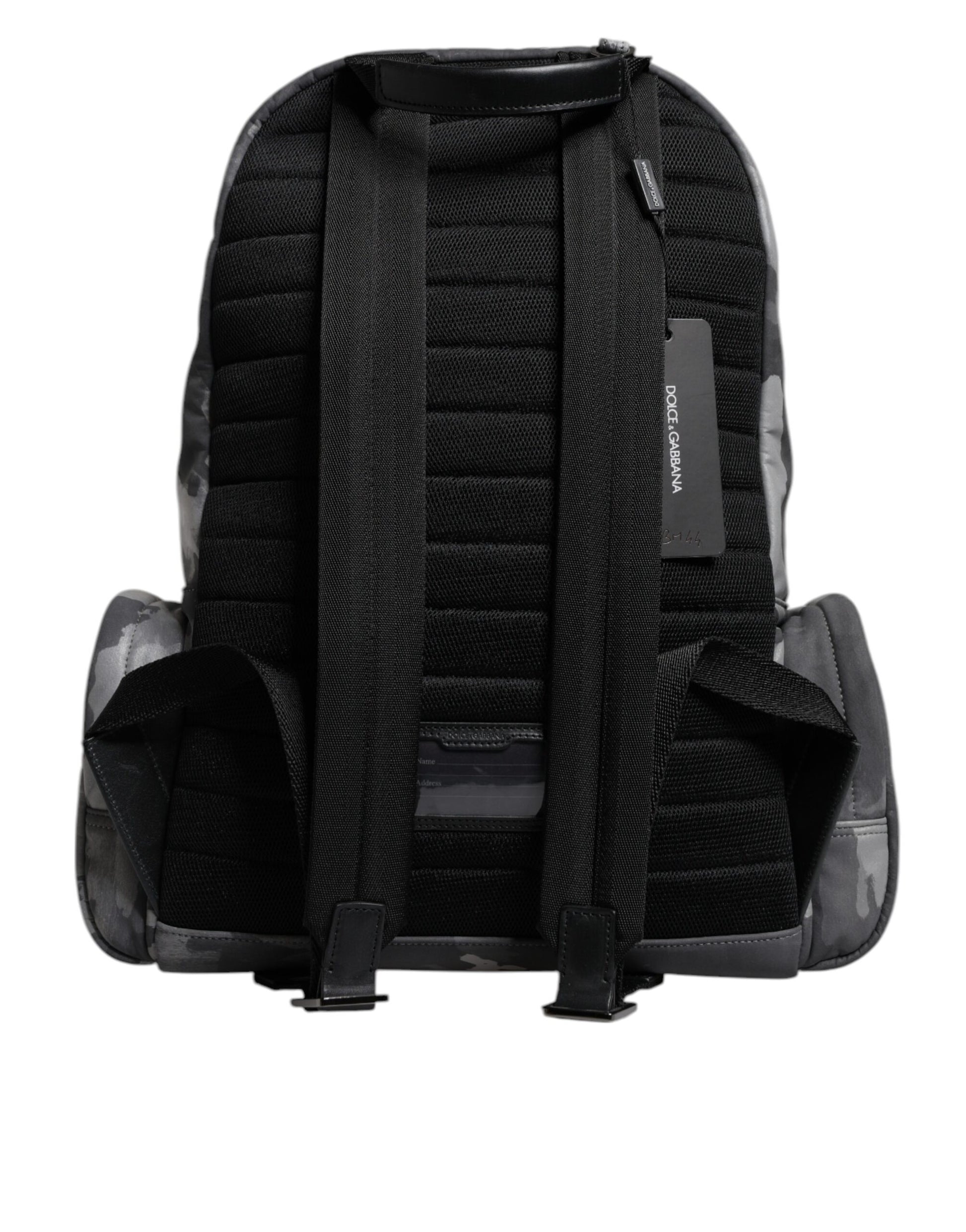 Black backpack with straps and a pocket on the front