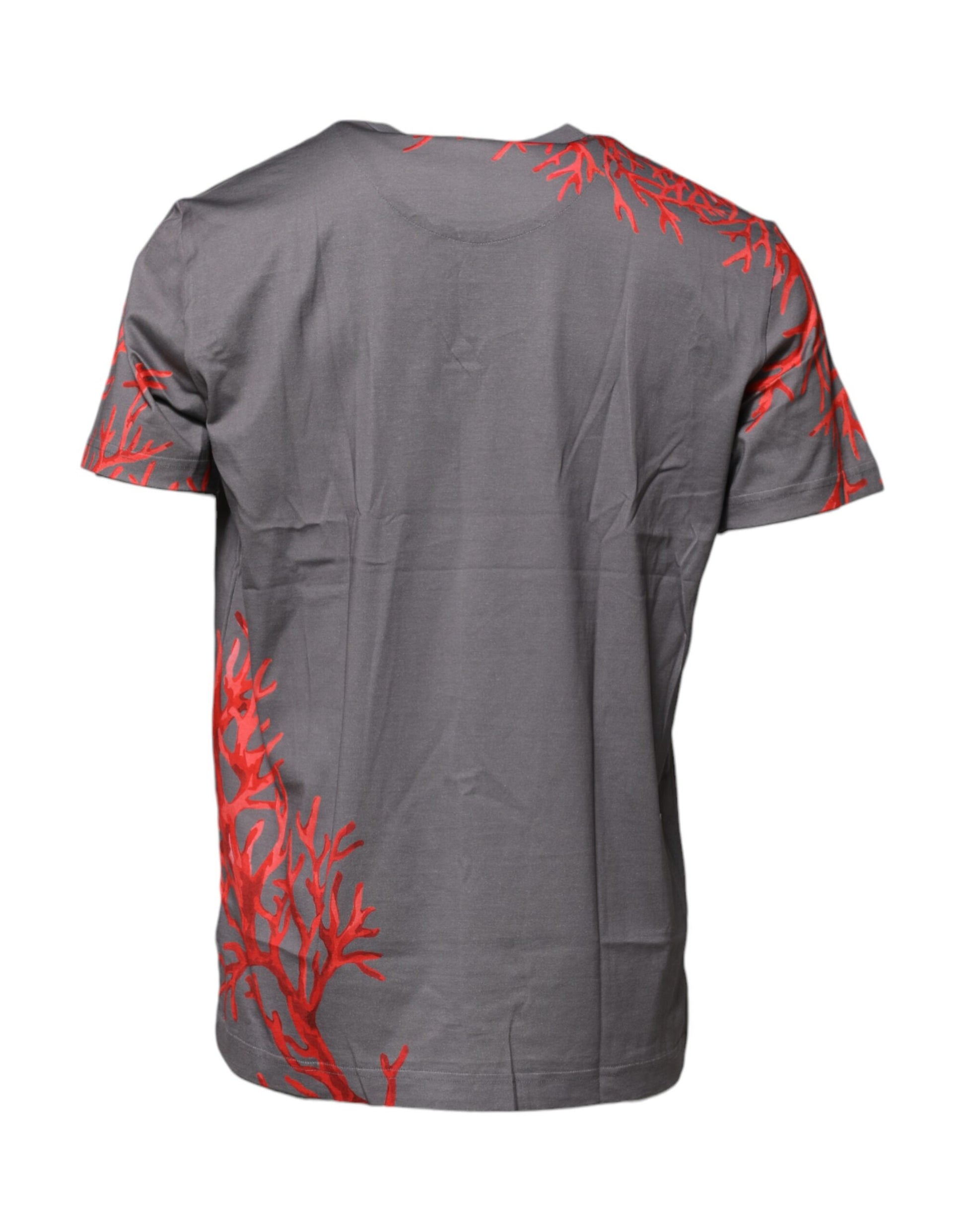 Grey t-shirt with red coral design on back