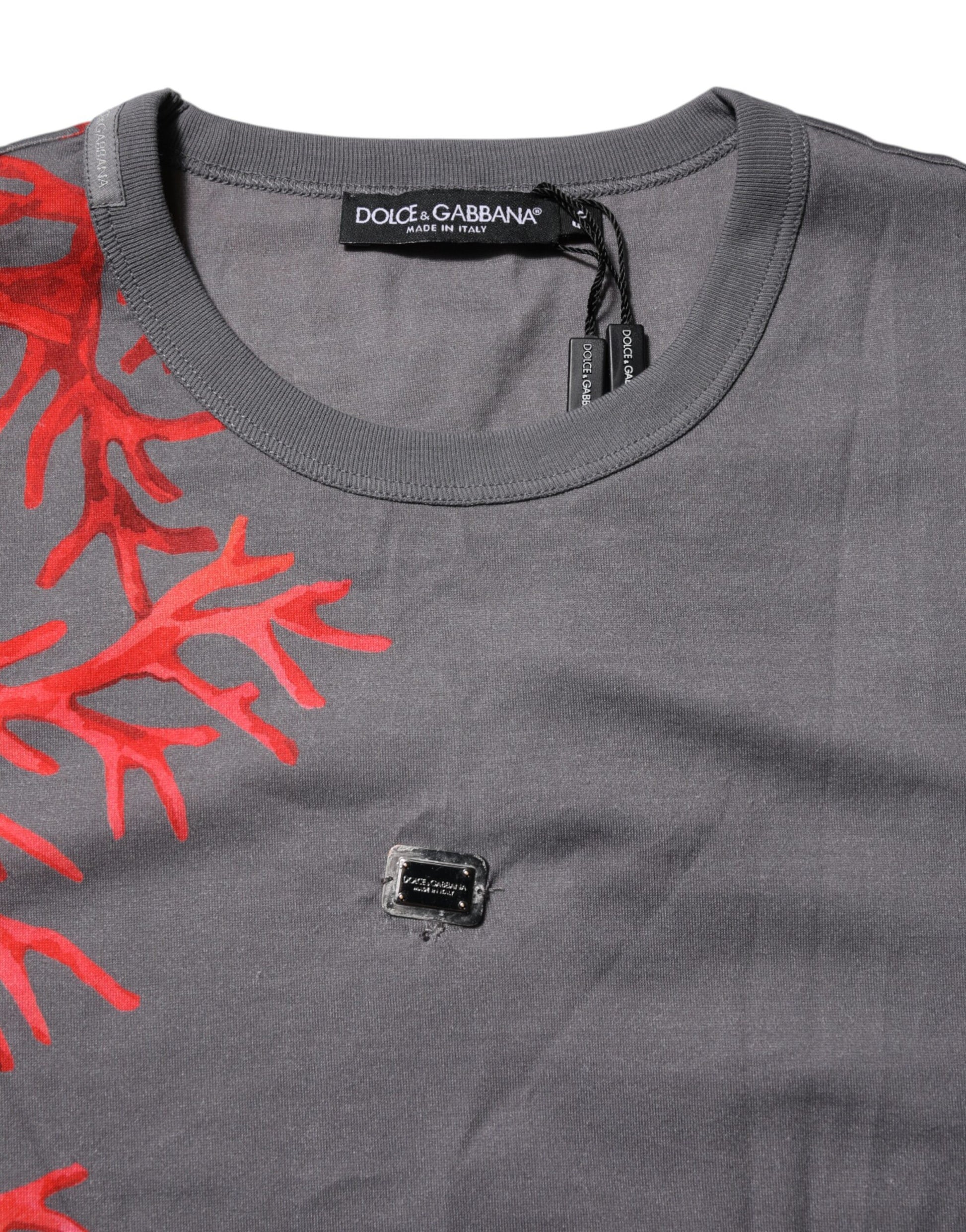 Grey sweater with red coral design on front