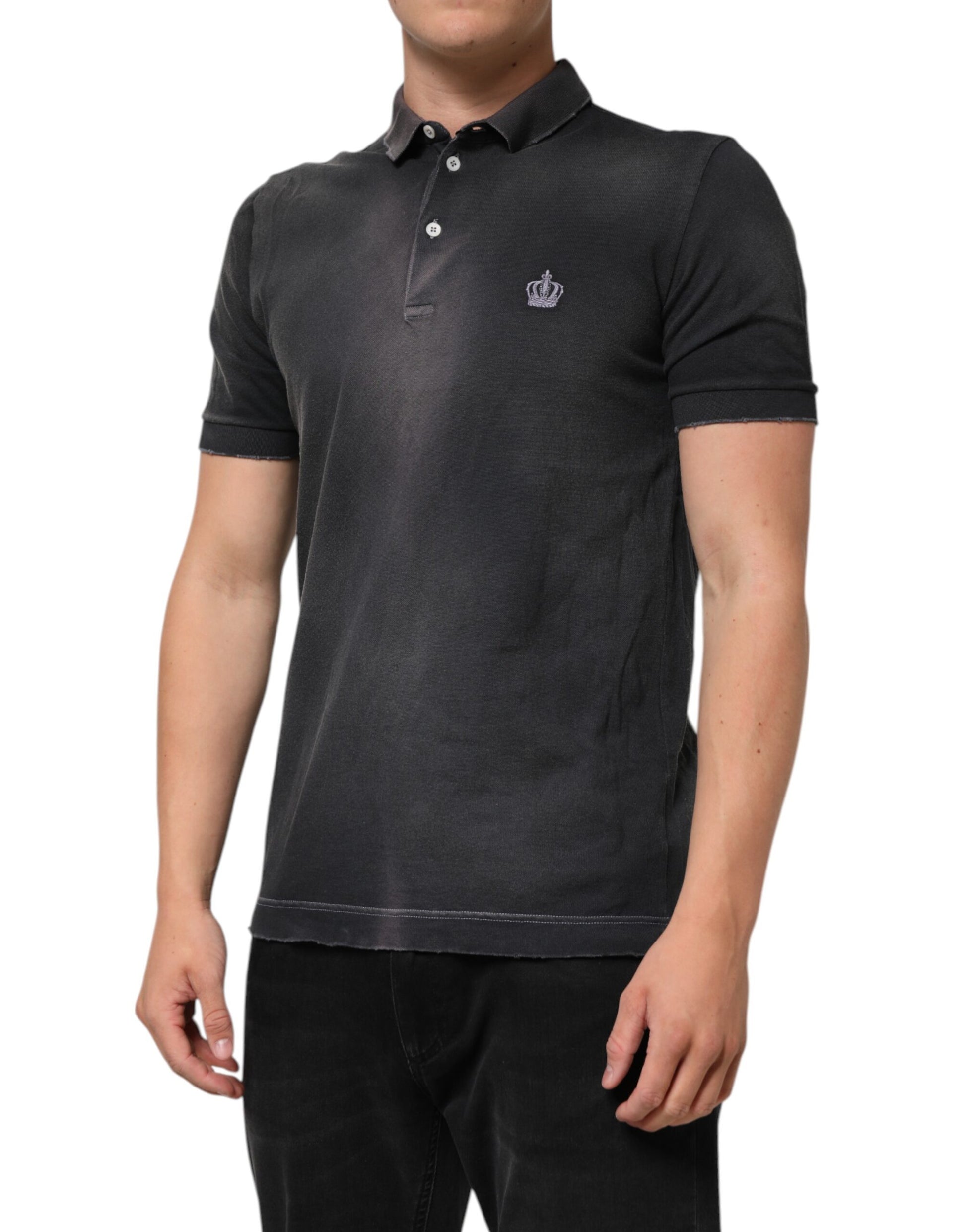 The man is wearing a polo shirt