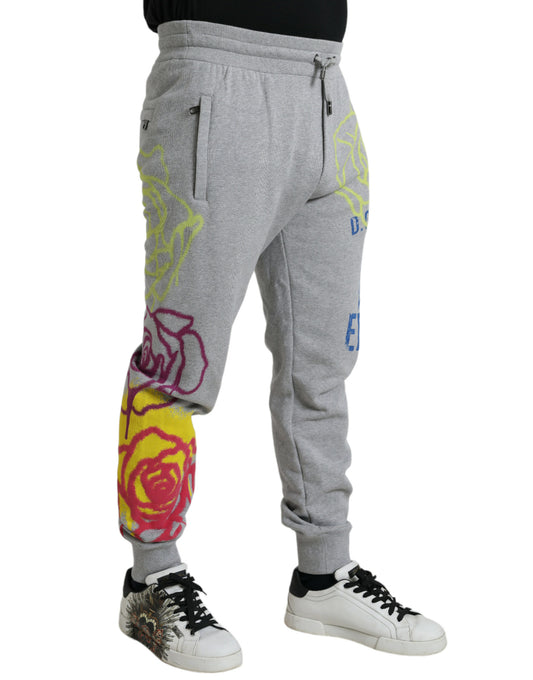 Grey sweatpants with floral design on legs
