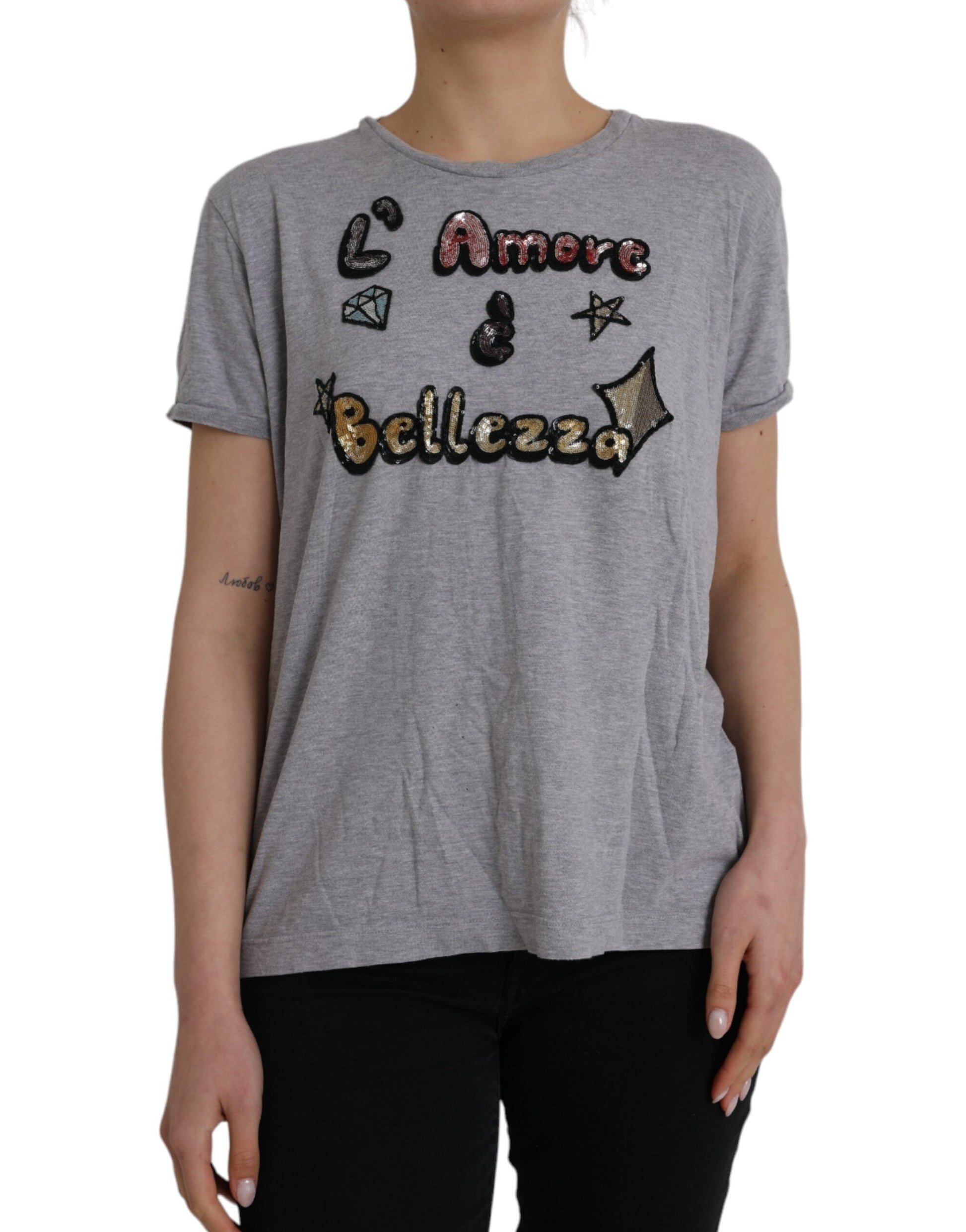 Grey shirt with embroidered words