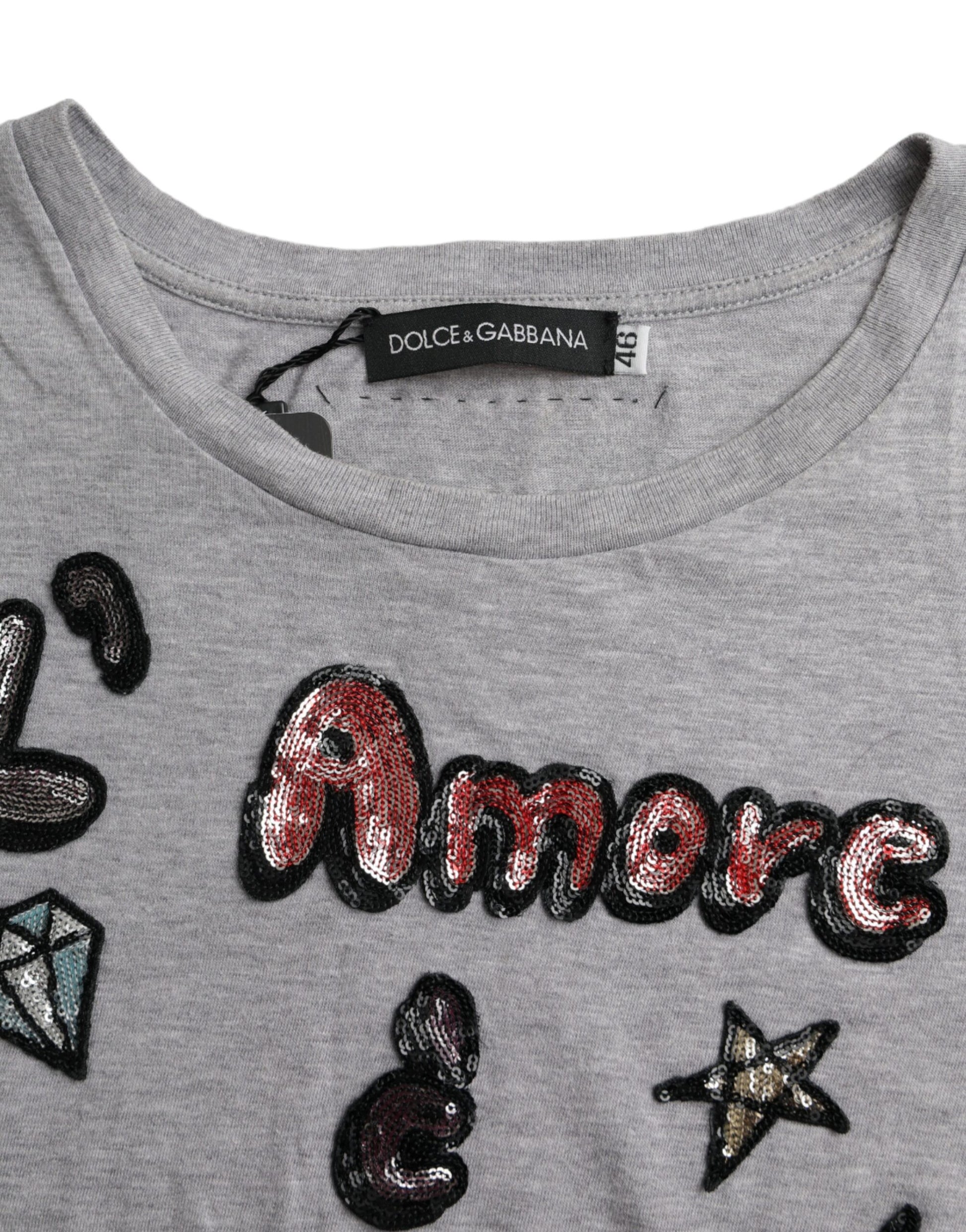 Grey shirt with embroidered words and stars