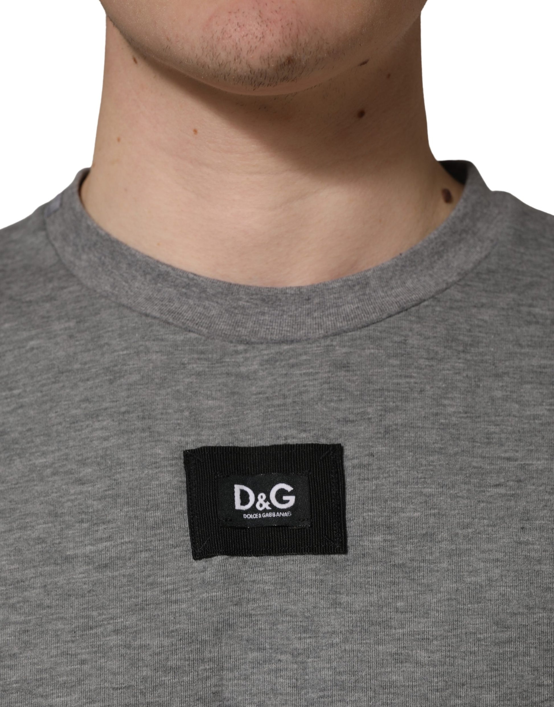 Grey cotton t-shirt with logo applique on chest