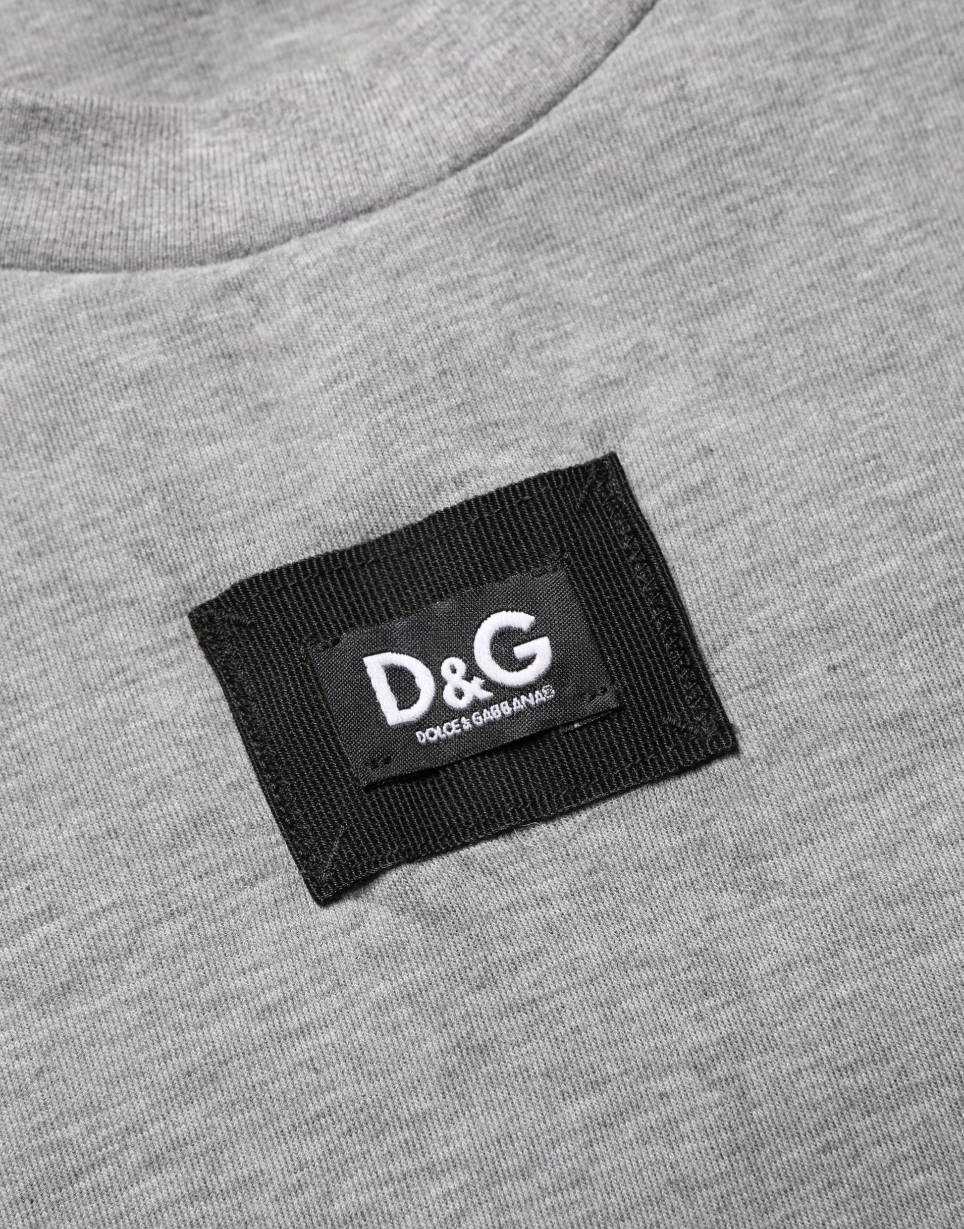 Grey cotton crew neck t-shirt with logo applique on chest