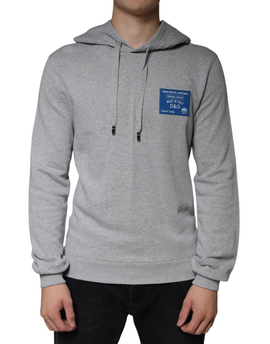 Grey hoodie with blue logo on front