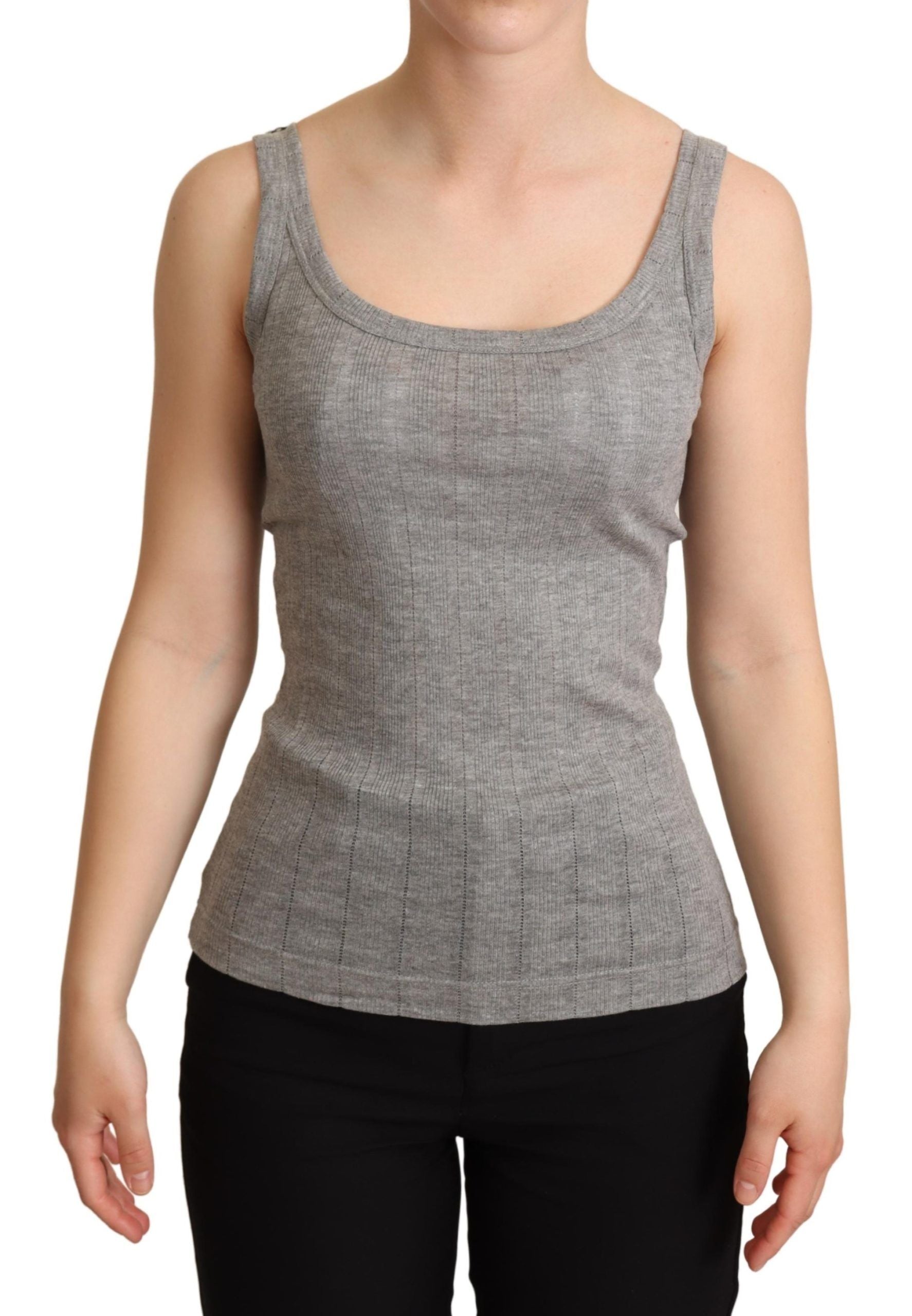 Grey tank top on woman's torso