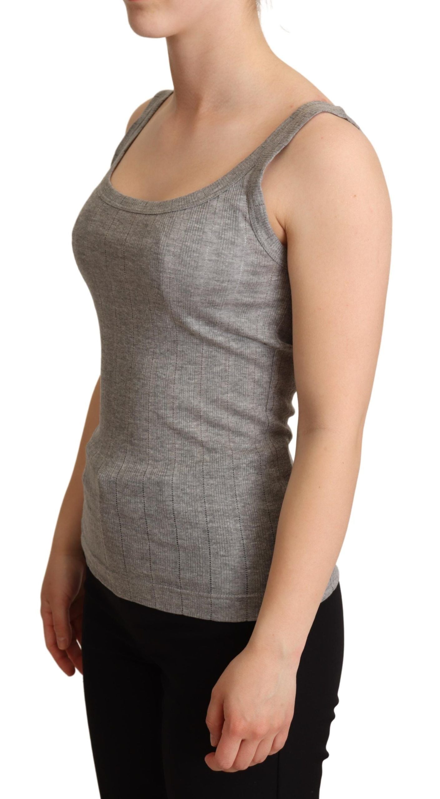 Grey tank top on woman's torso