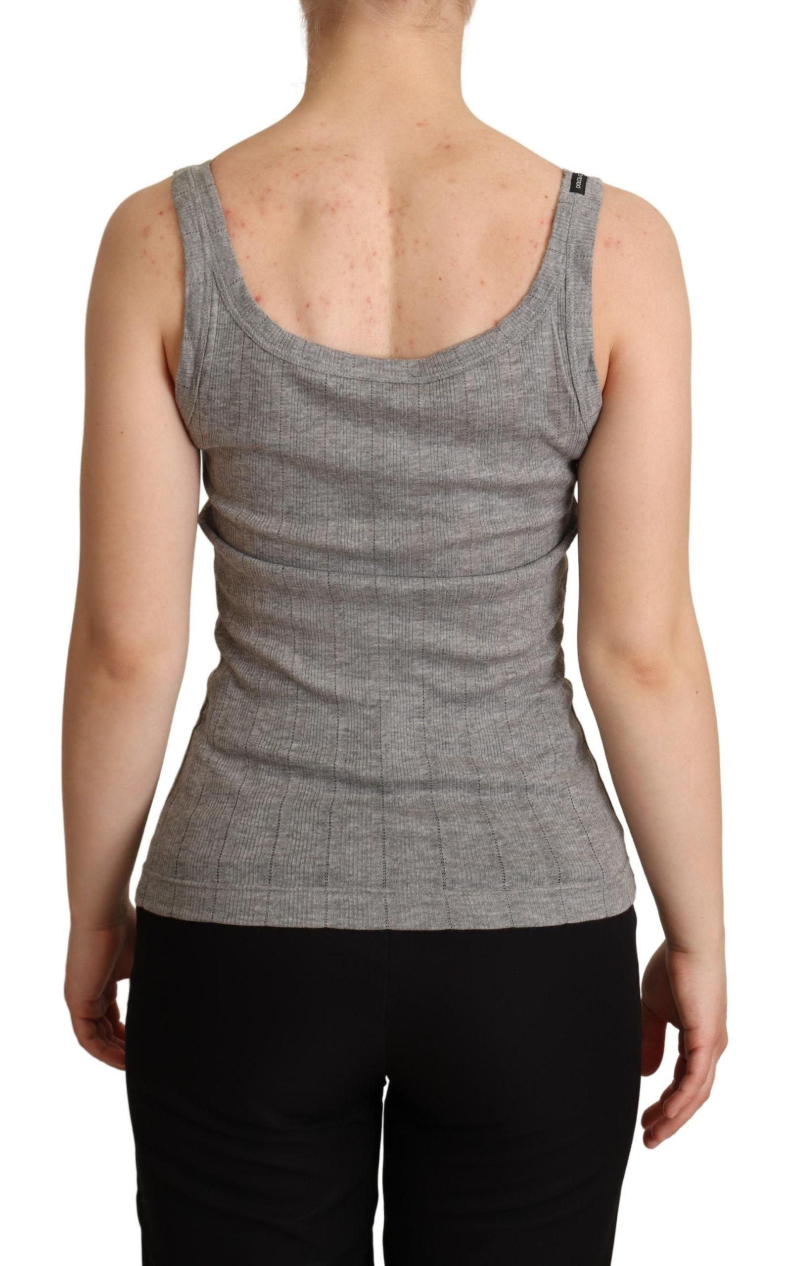 Grey tank top on woman's back