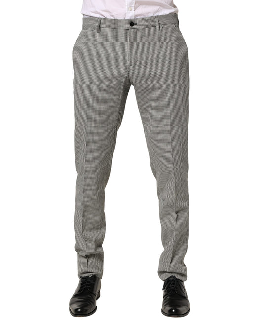 Men's gray cotton skinny dress pants with a checkered pattern