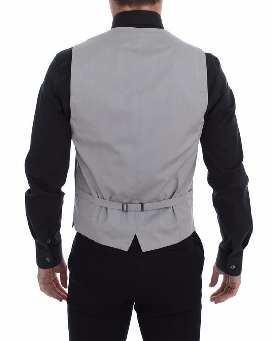 A gray cotton vest with a slim fit and button front detail