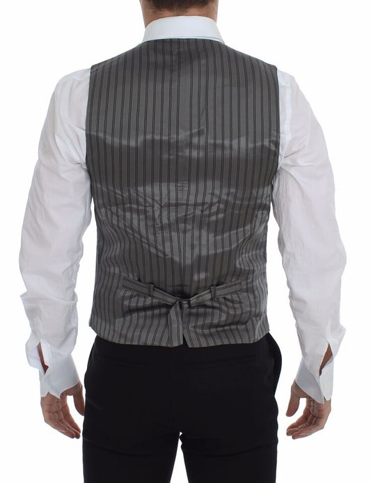 A gray cotton stretch vest blazer with a bow tie back