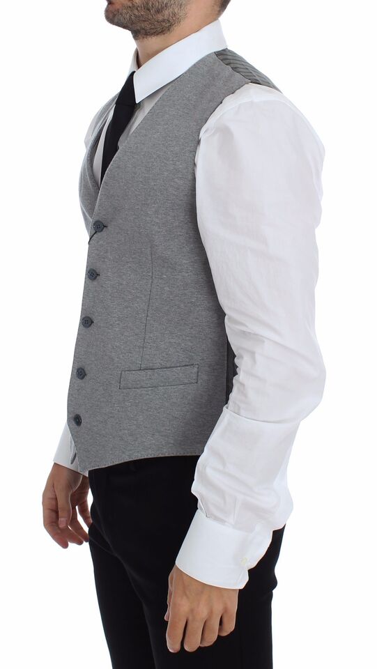 A gray cotton vest blazer with stretch fabric, designed by Dolce & Gabbana