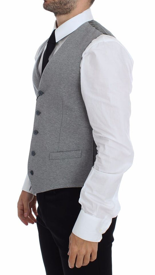 A gray cotton vest blazer with stretch fabric, designed by Dolce & Gabbana