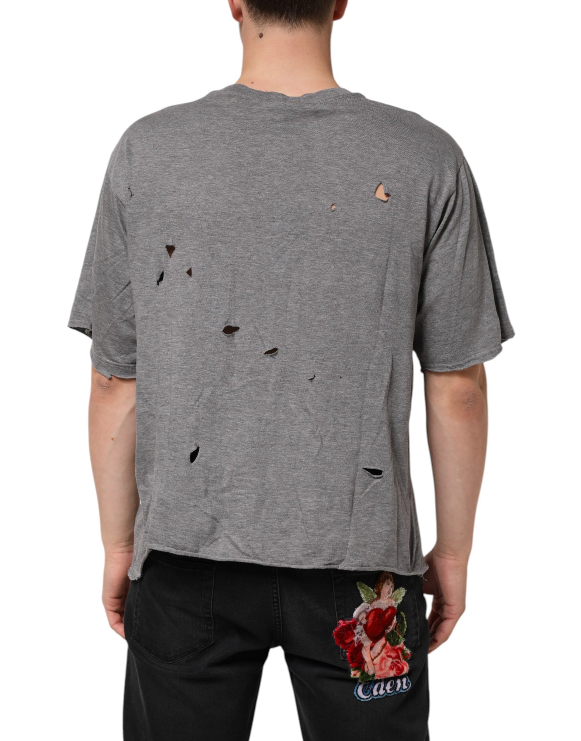 Grey t-shirt with holes in back