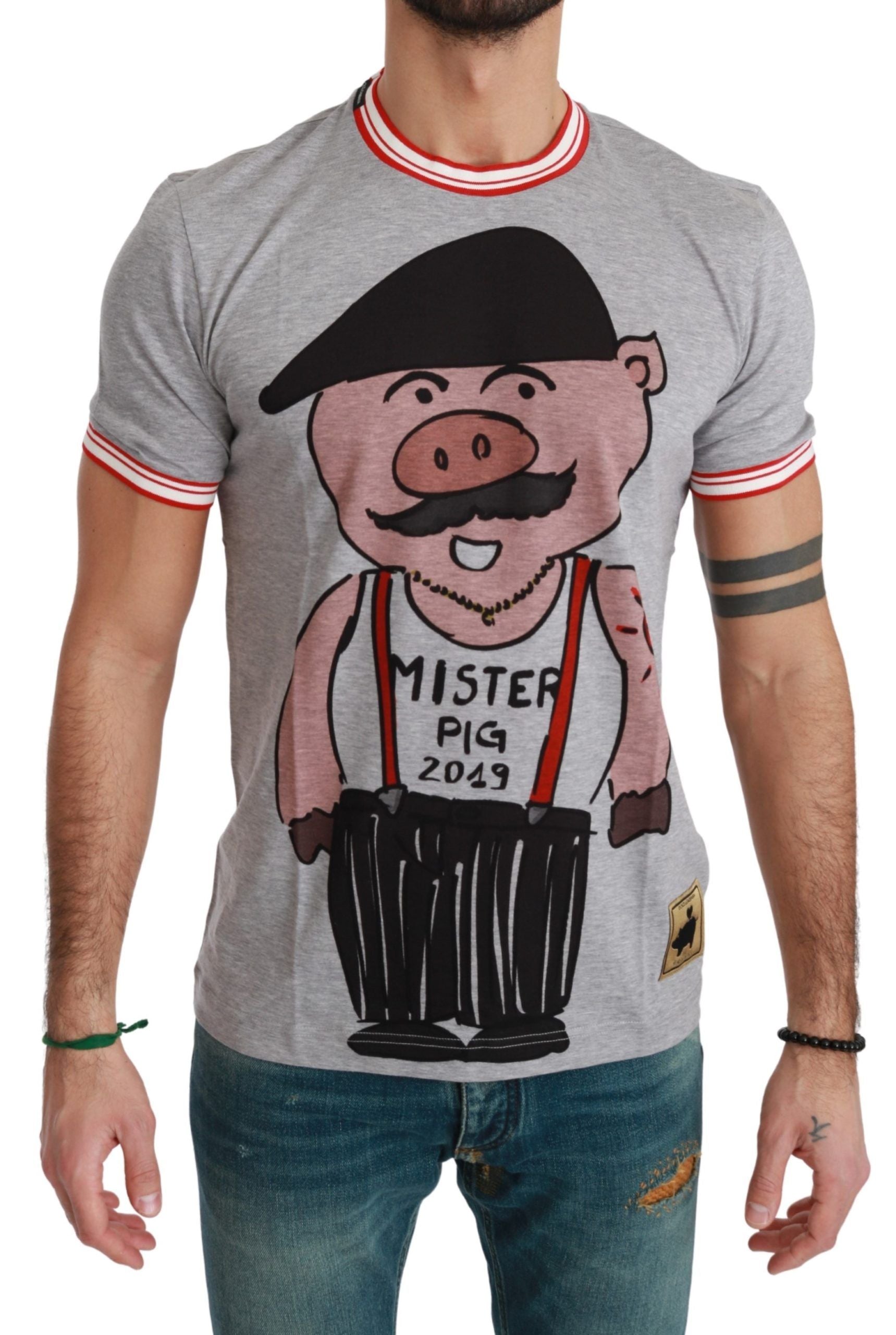 Man wearing graphic t-shirt with cartoon character