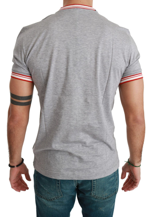 Men's short sleeve polo shirt with stripe detailing on collar and sleeves