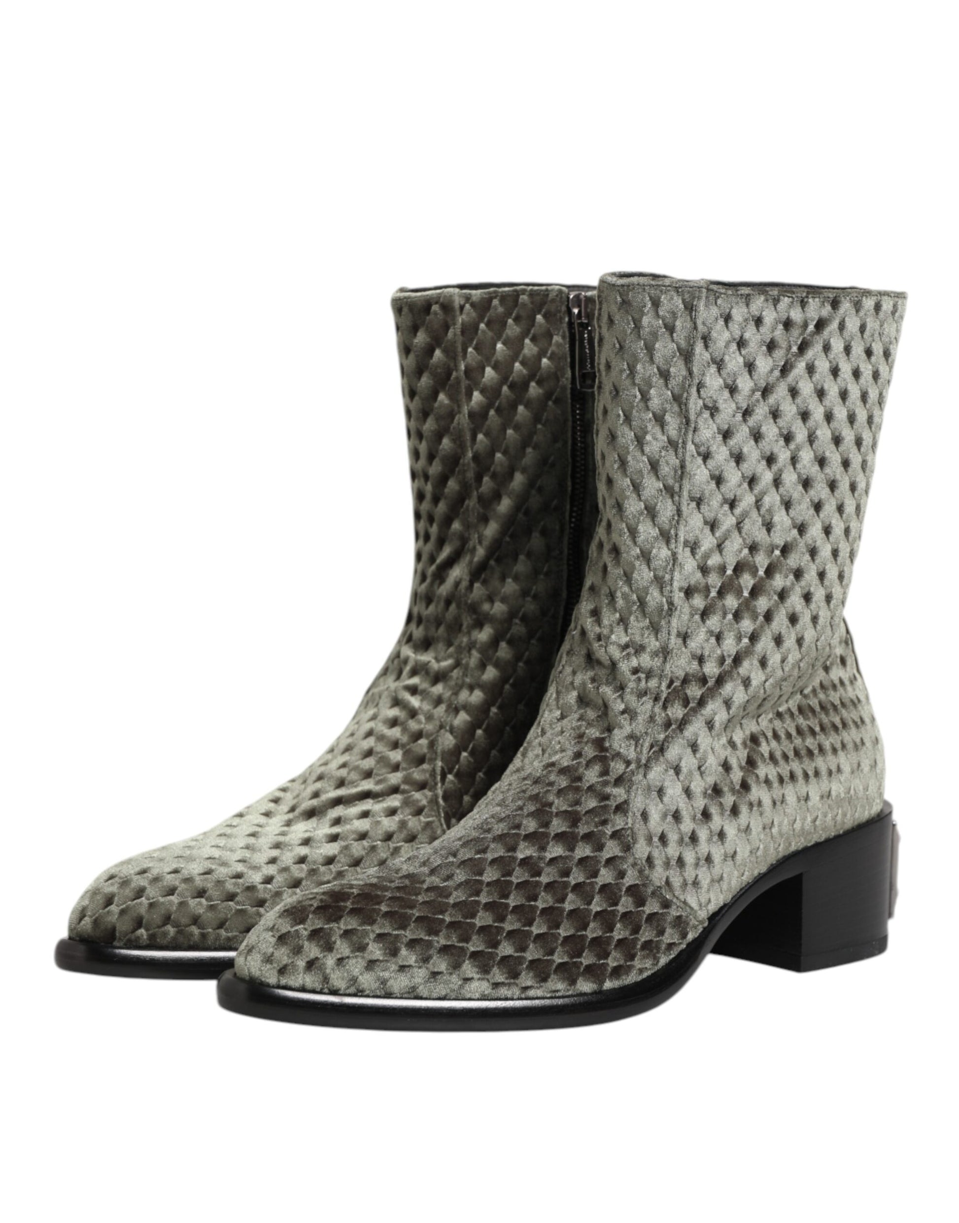 Pair of brown cowboy boots with a snake skin texture design