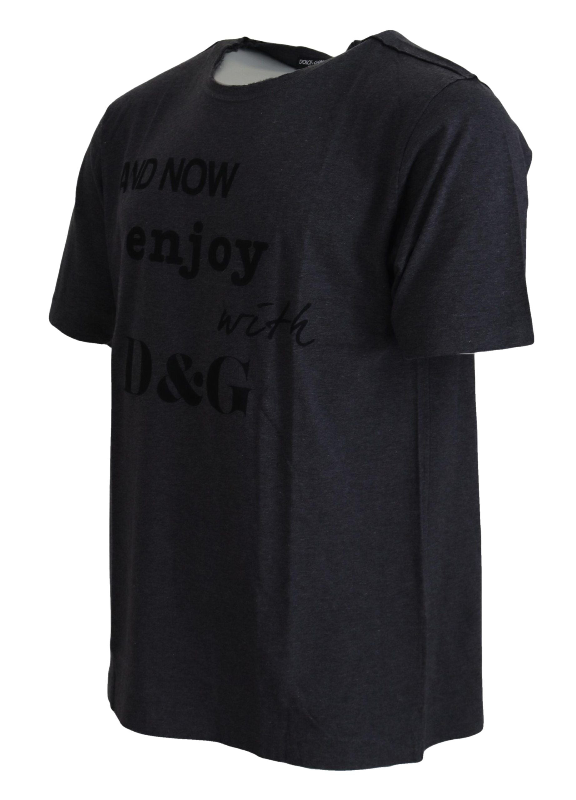Black t-shirt with white lettering