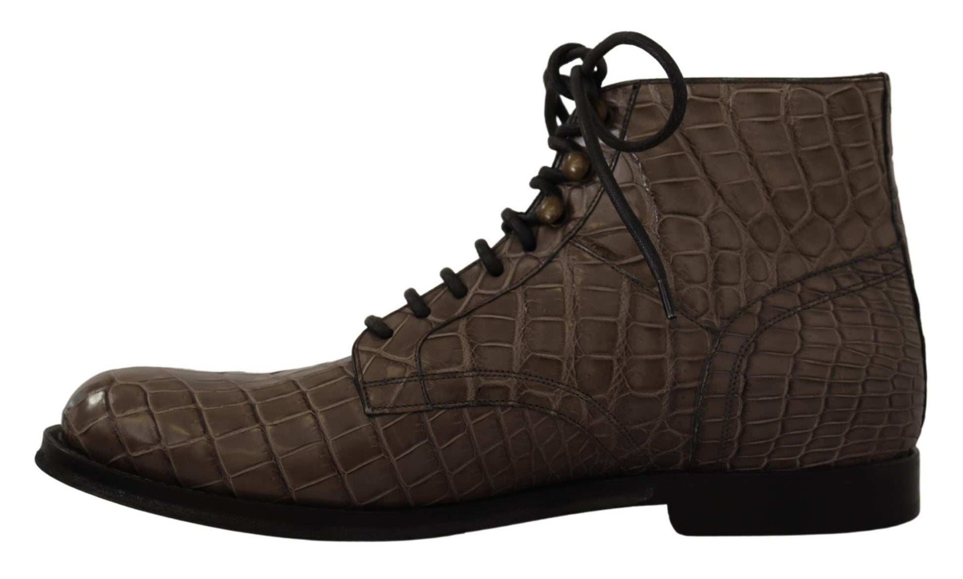 Brown leather boot with laces and a round toe