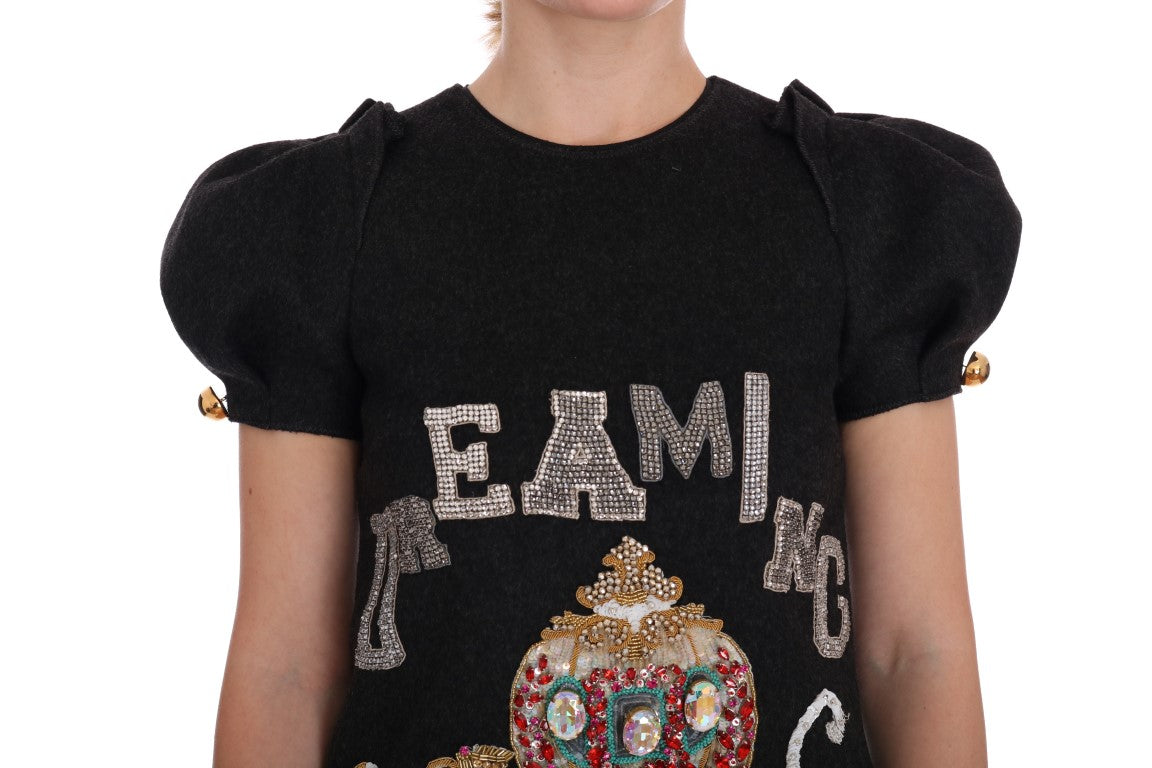 Black shirt with embroidered "EAM" on front