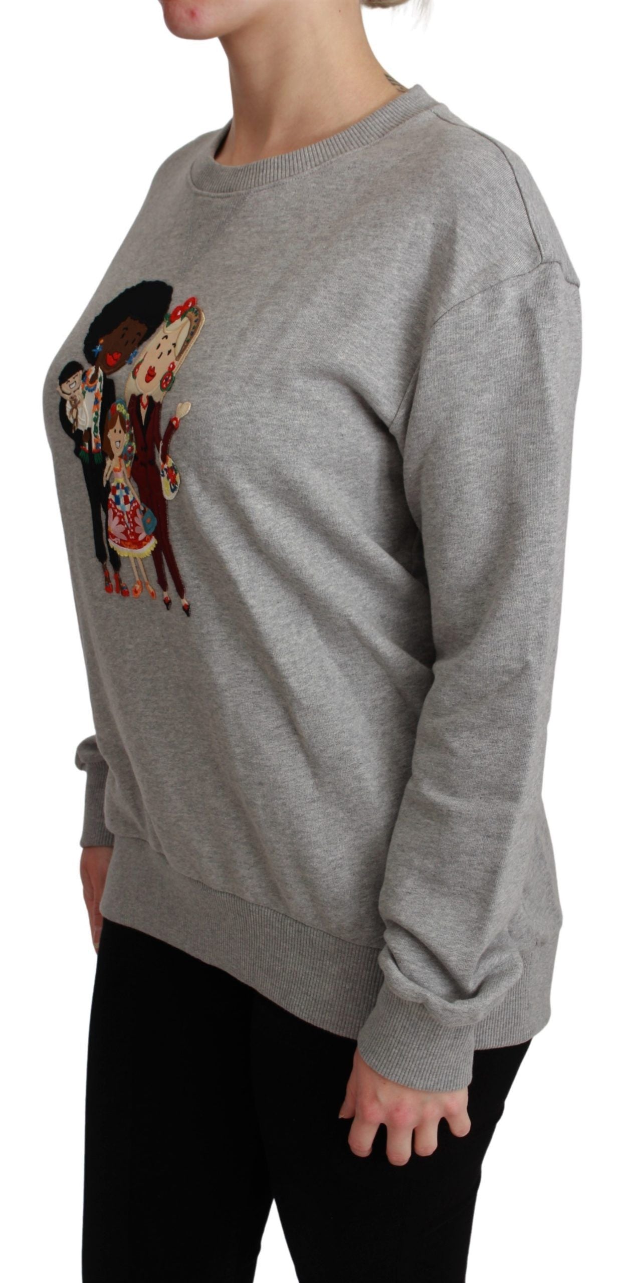 Grey long sleeve sweatshirt with graphic design on front