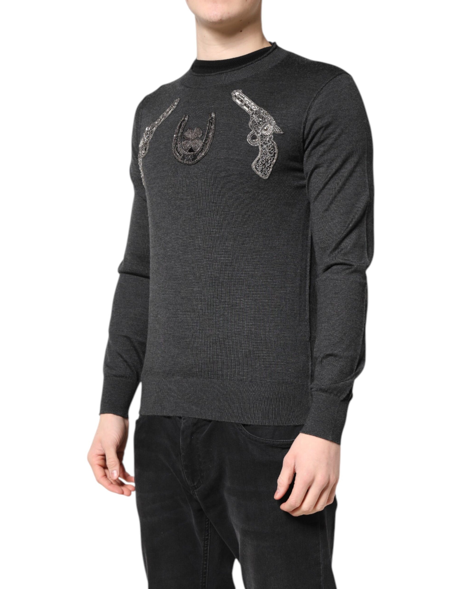 Long sleeve sweater with embroidered design on chest