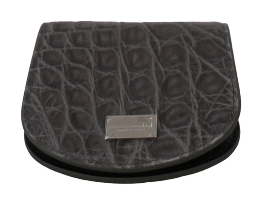 Black leather wallet with silver logo on front