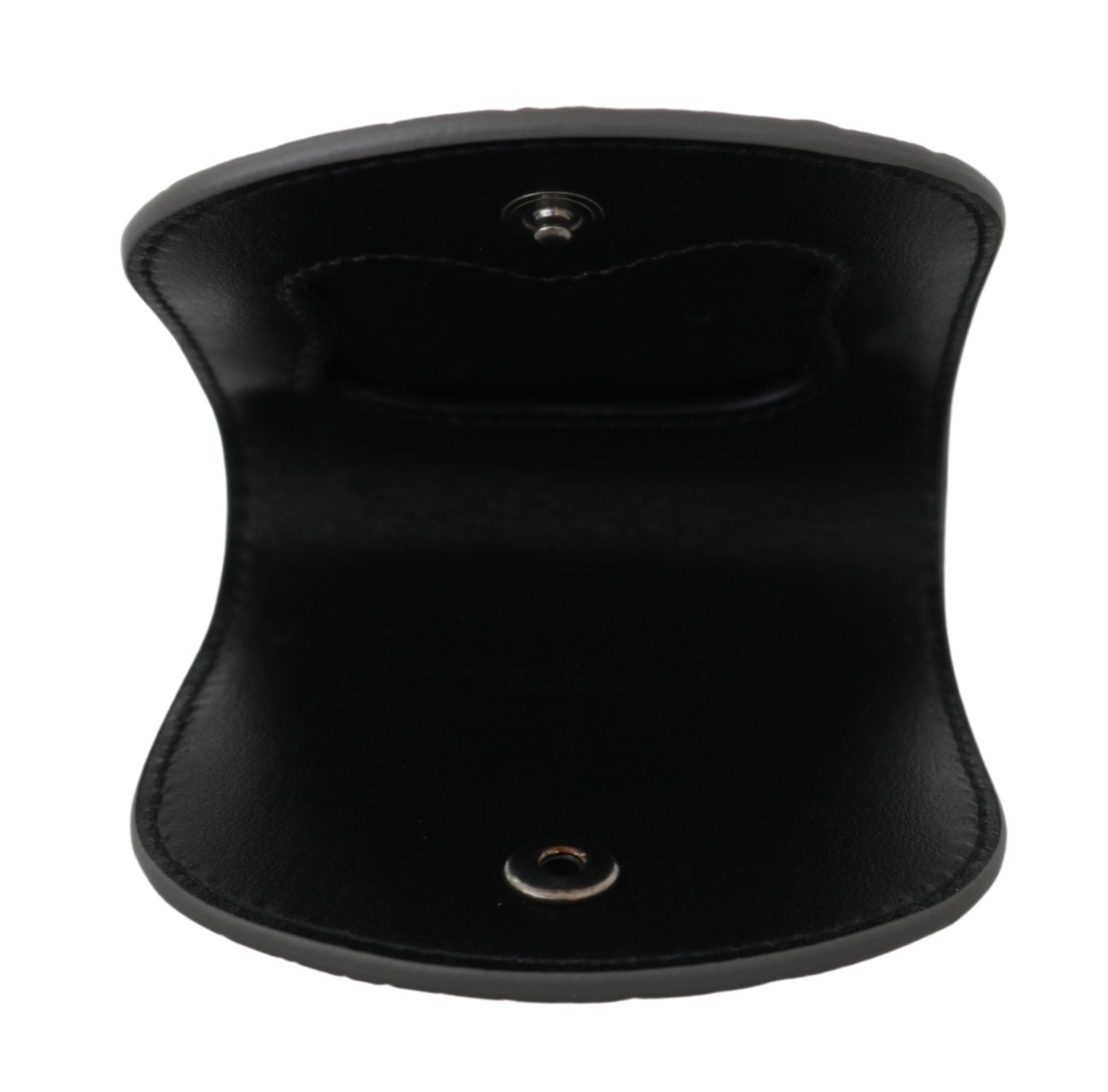 Black leather wallet with silver button closure
