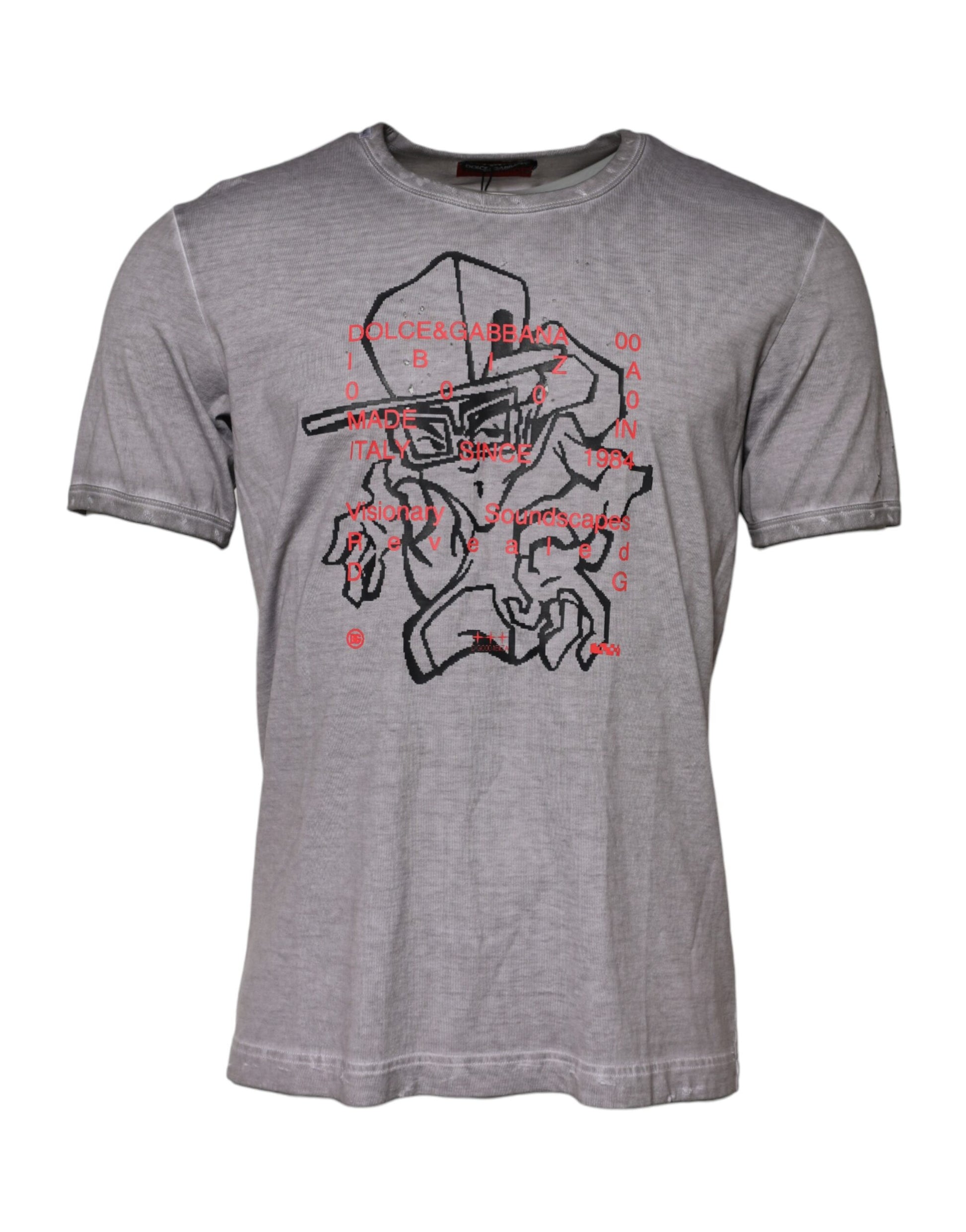 Grey t-shirt with graphic design on front