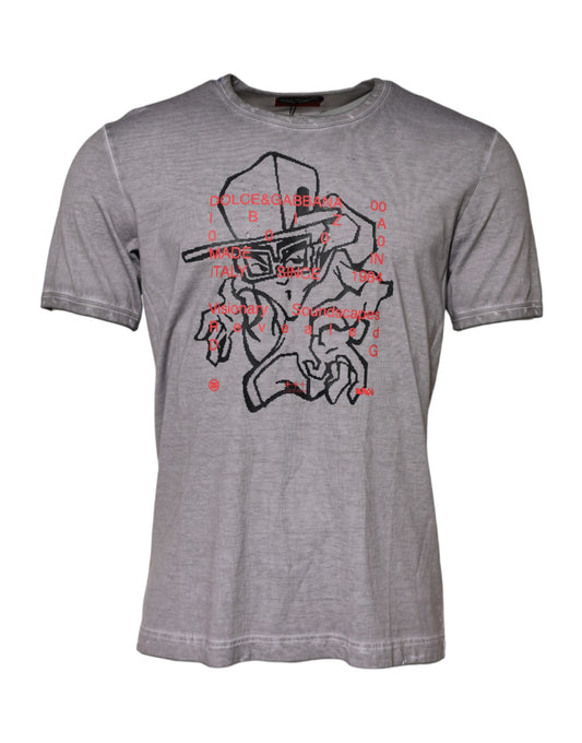 Grey t-shirt with graphic design on front