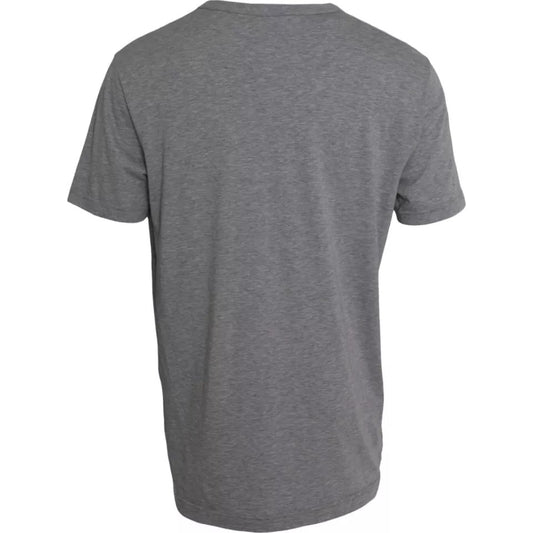 Grey short sleeve t-shirt on a hanger