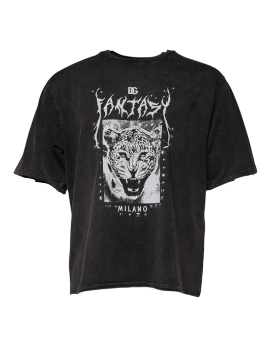 Black t-shirt with graphic design featuring a wolf's head and text