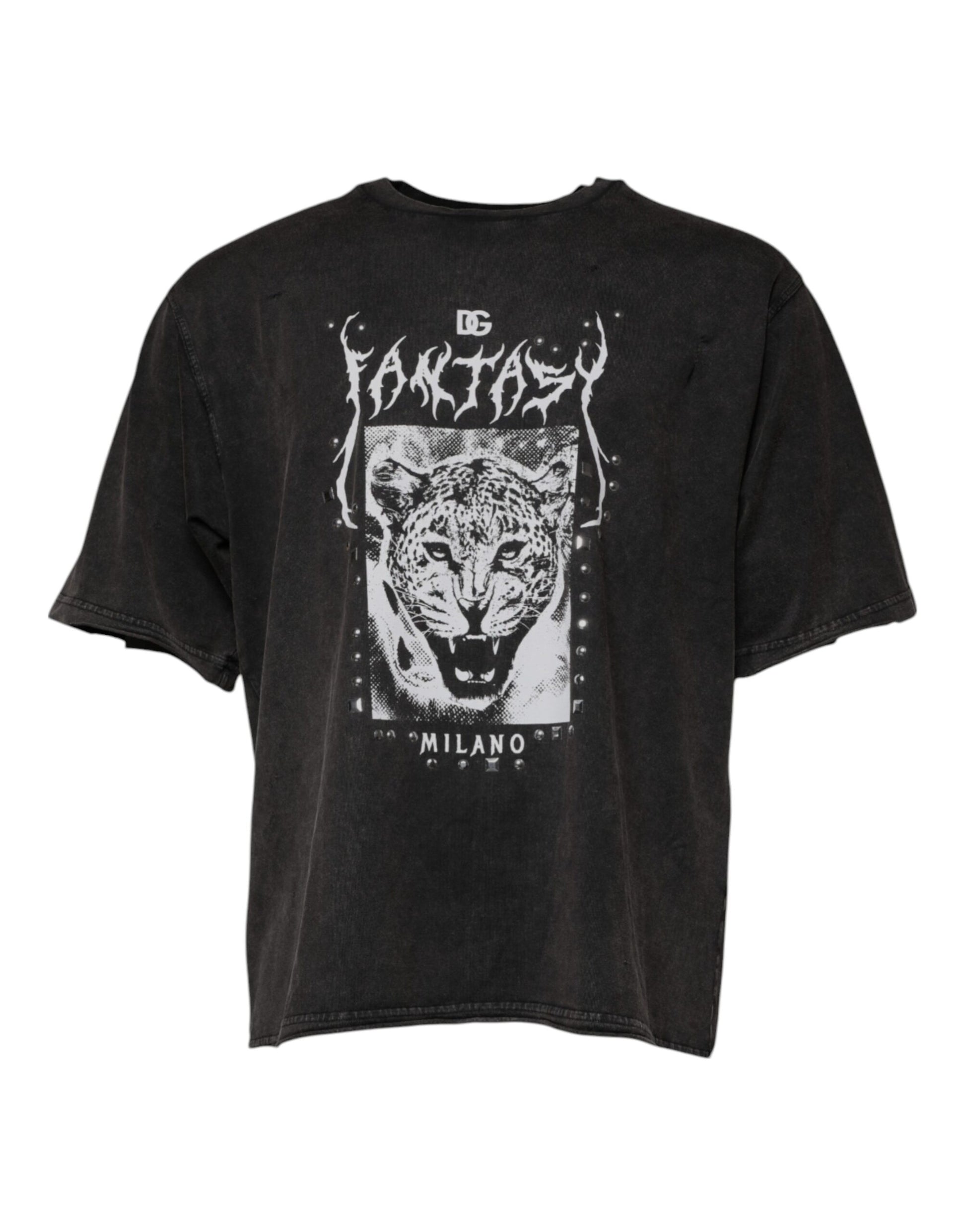 Black t-shirt with graphic design featuring a wolf's head and text