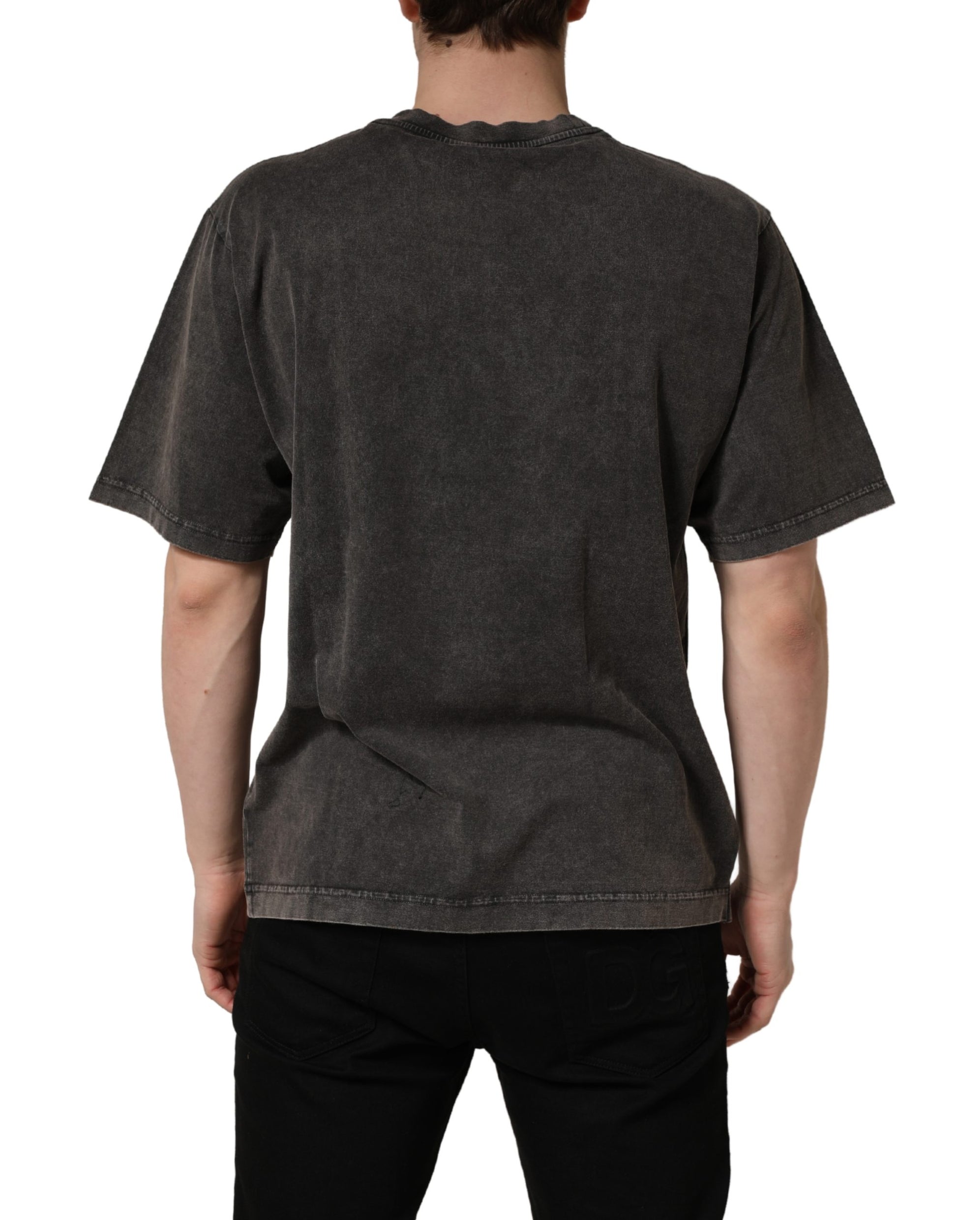 Back view of a gray short sleeve t-shirt on a mannequin
