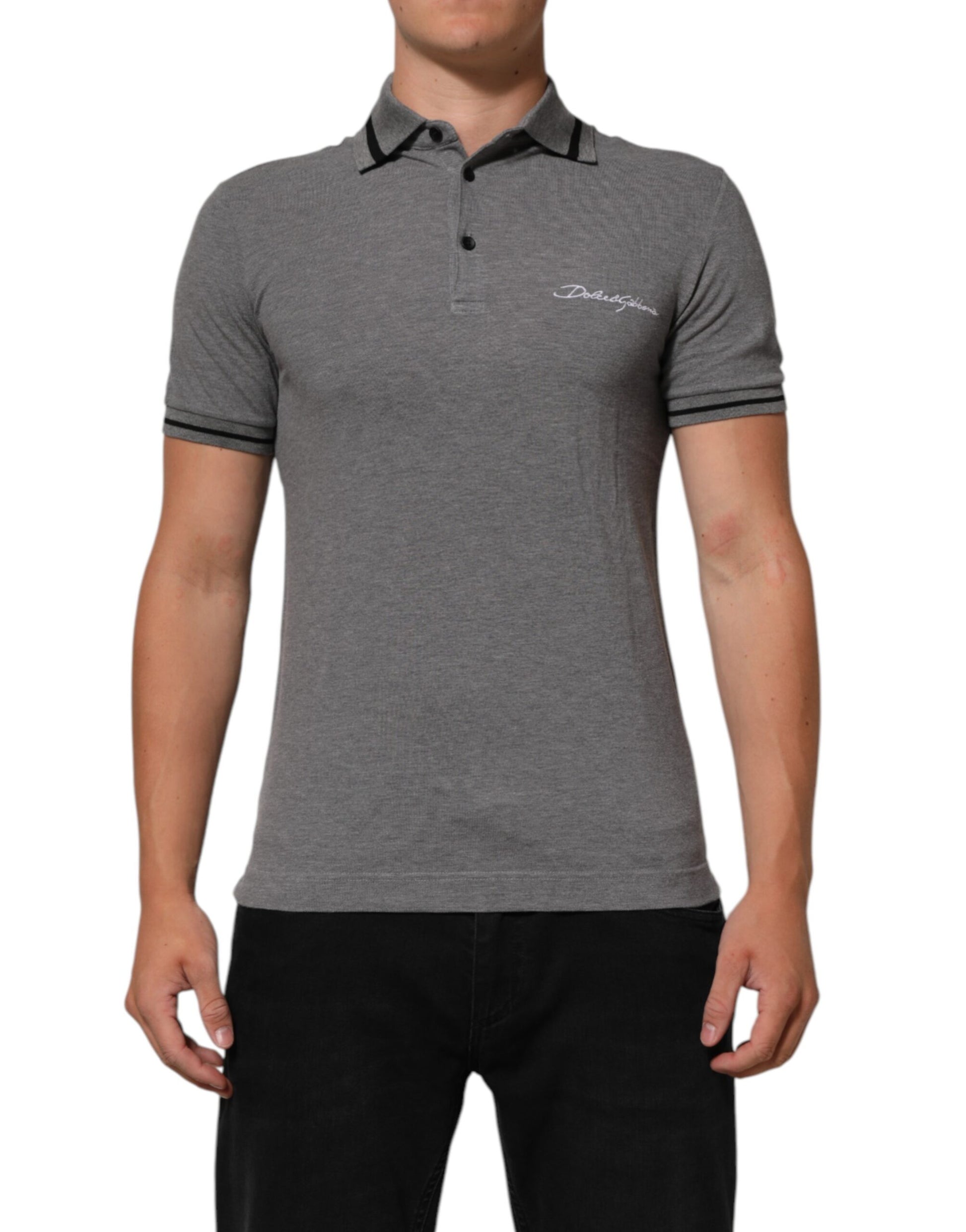 Men's polo shirt in gray with black trim