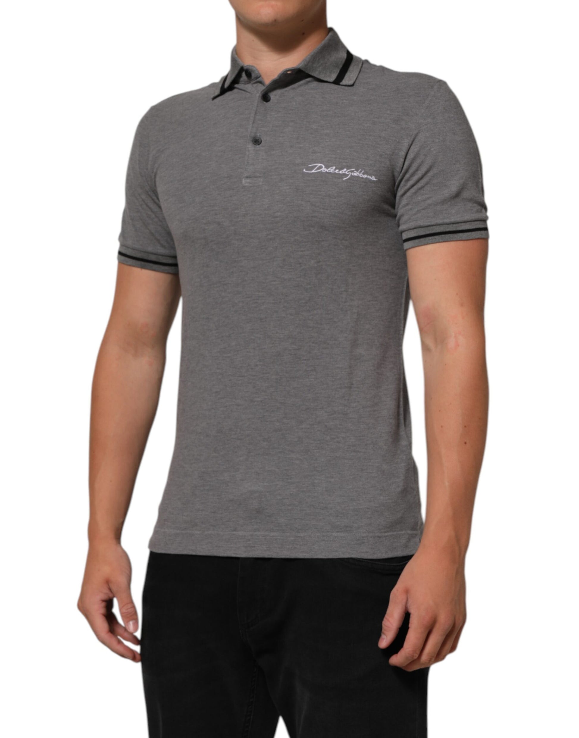 Men's polo shirt in grey with black stripes