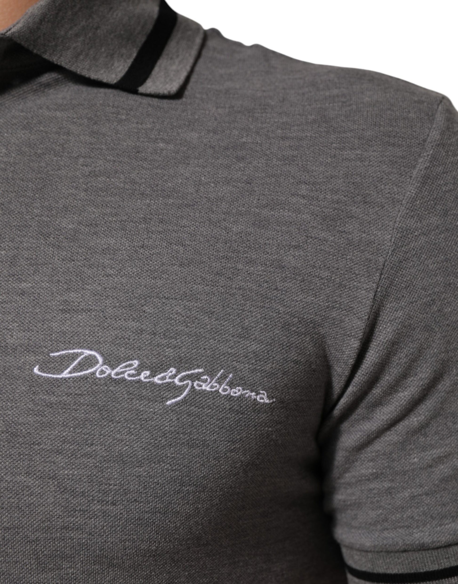 Grey polo shirt with embroidered logo on left chest